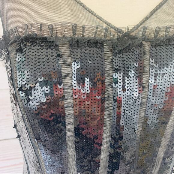 BCBGMAXAZRIA black sequin dress sheer straps - Picture 4 of 15